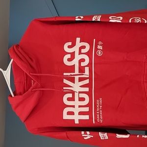 Mens red Young & Reckless pullover hoodie